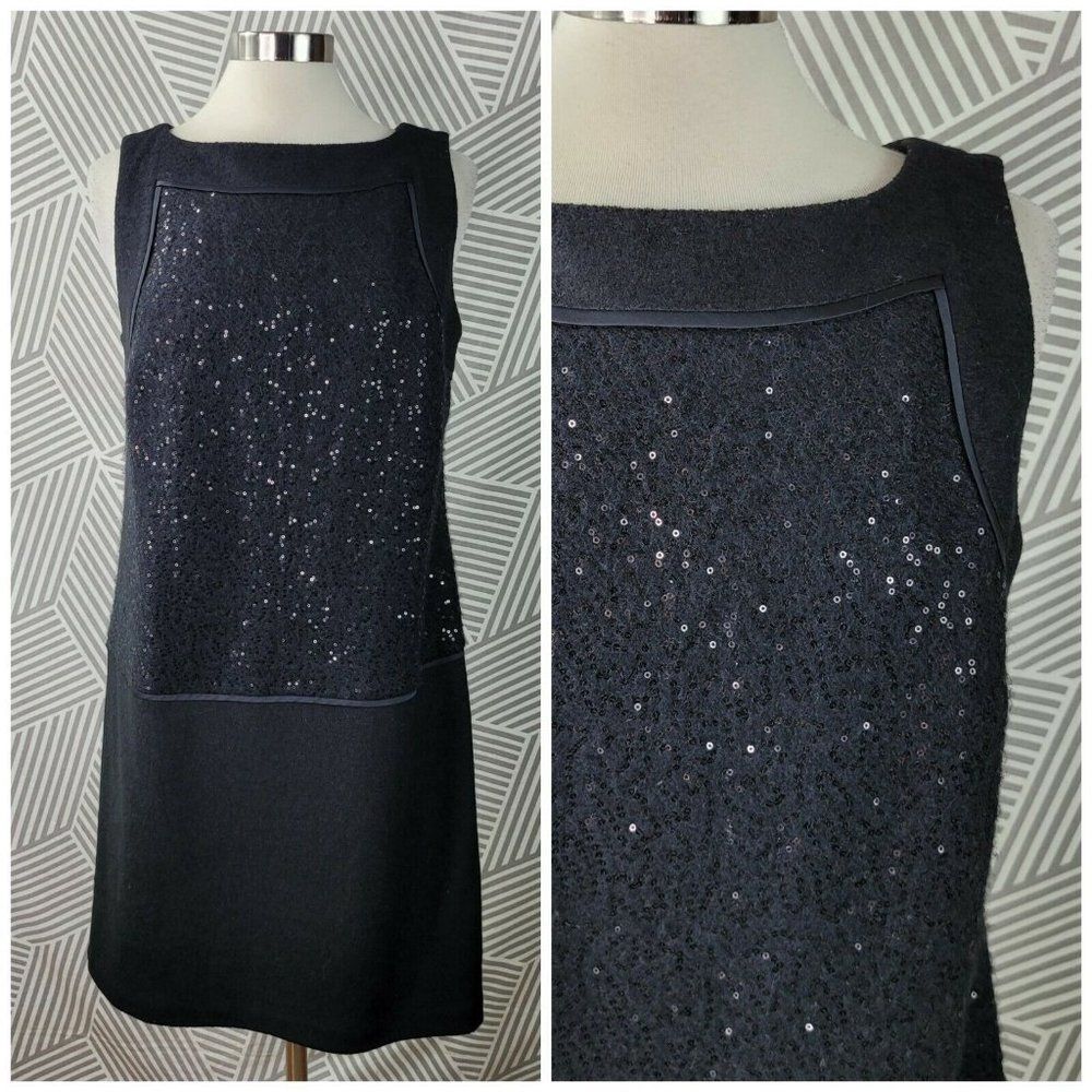 Ann Taylor LOFT Wool Sequin Shift Dress Size 16 EUC